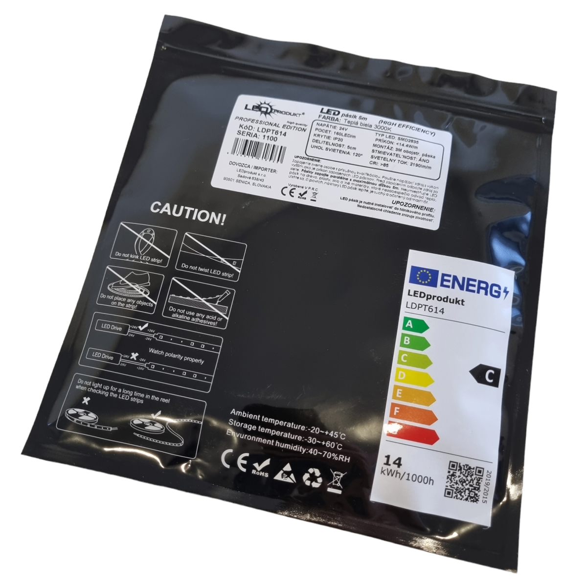 LEDprodukt 5m PROFI LED pásik 160LED/m SMD2835 14,4W/m teplá biela IP20 24V - vysokosvietivý