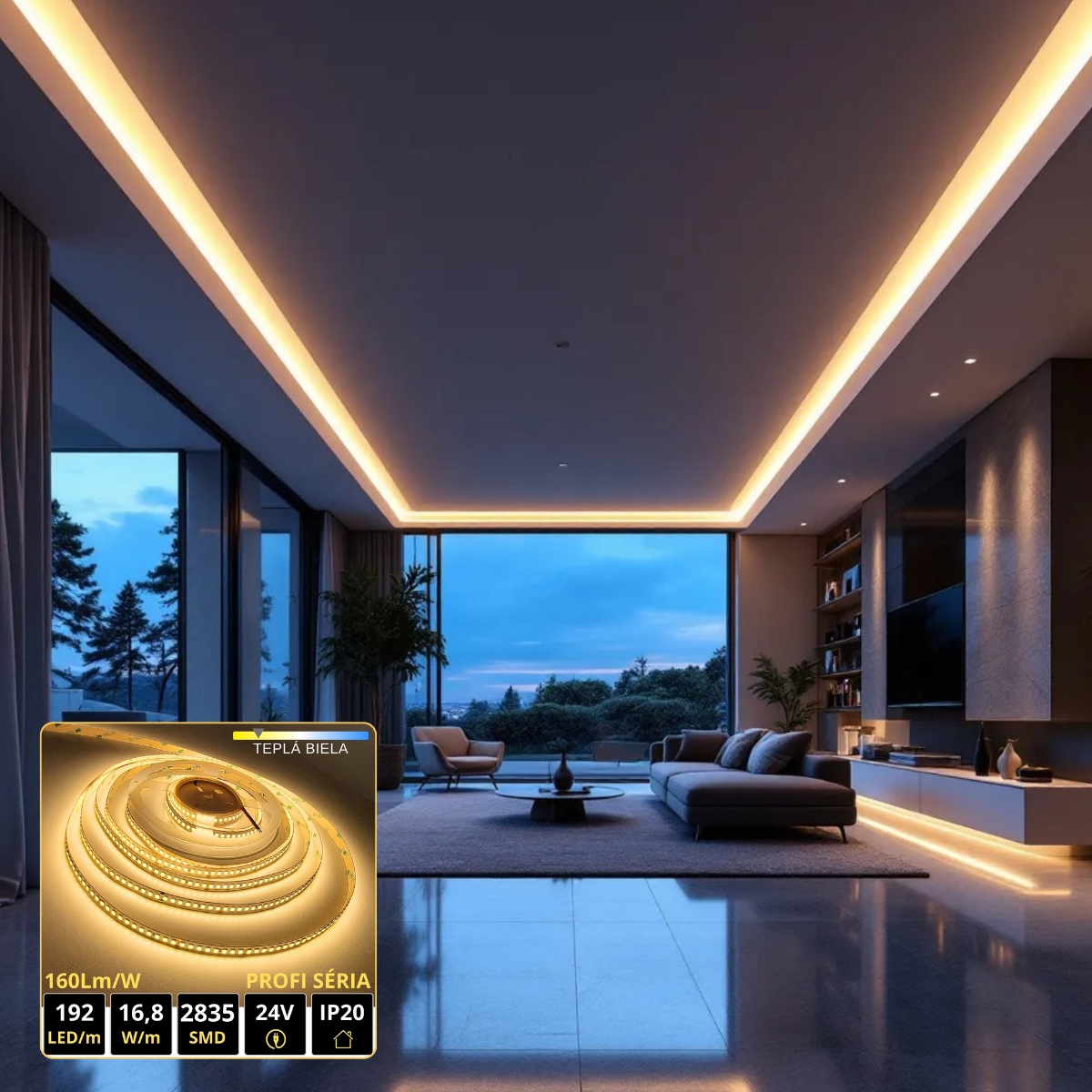 LEDprodukt PROFI LED pásik 160LED/m SMD2835 14,4W/m teplá biela IP20 24V - vysokosvietivý