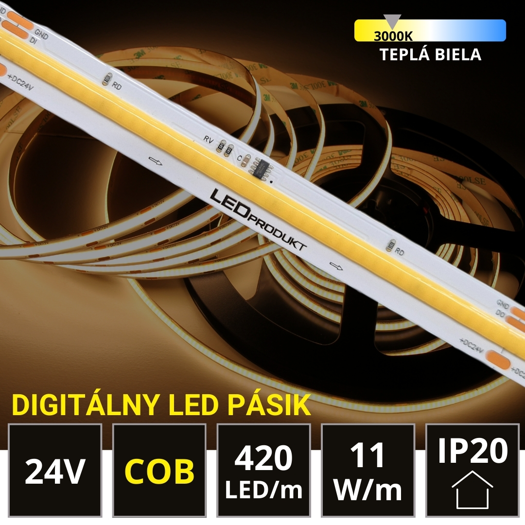 5m LED pás SPI RUNNING 24V COB 420LED/m 11W/m teplá biela IP20