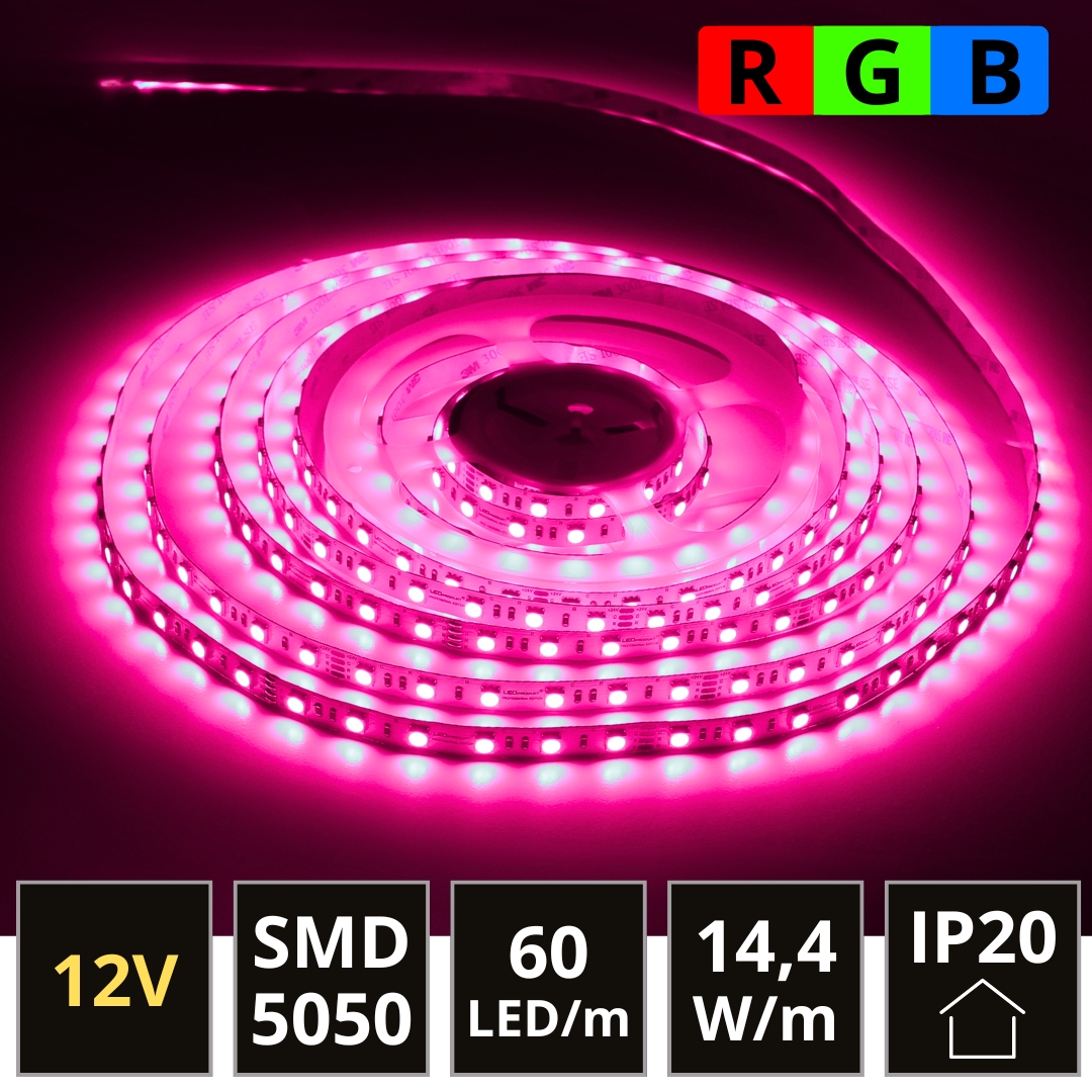 LEDprodukt 5m LED pásik RGB SMD5050 14,4W/m 60LED/m IP20 12V