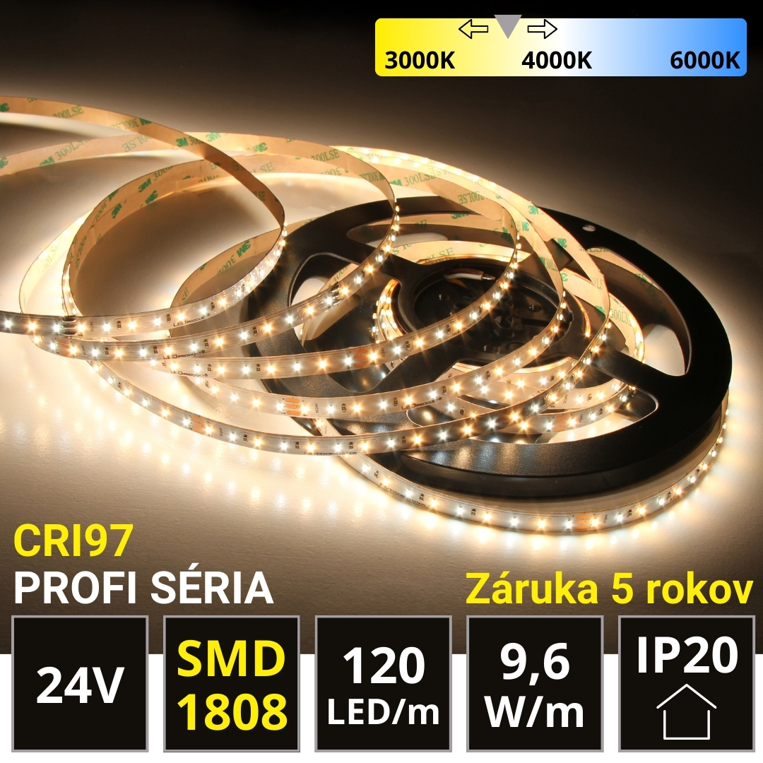 LEDprodukt PROFI LED pásik 120LED/m SMD1808 9,6W/m DUAL-WHITE IP20 24V