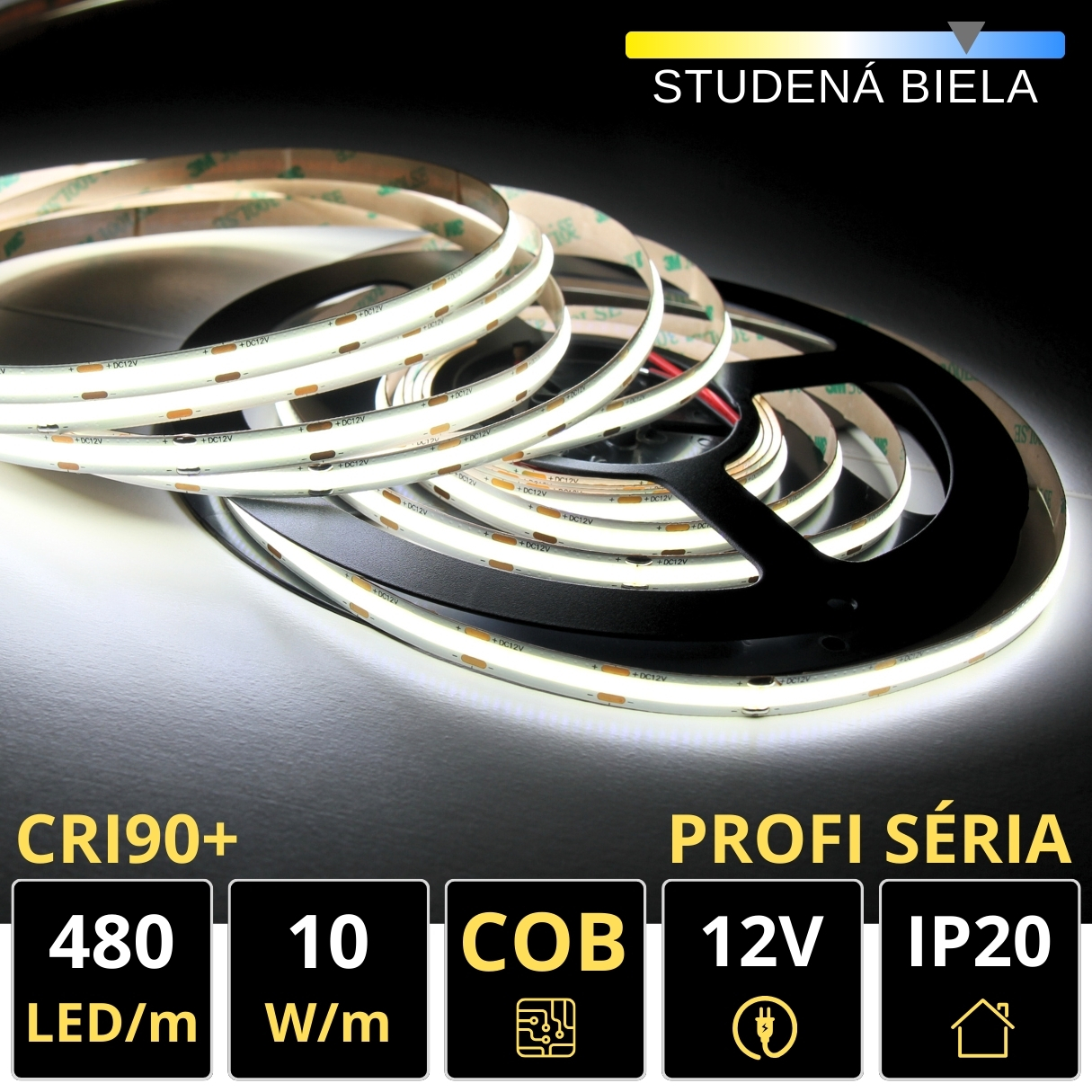 LEDprodukt 5m LED pásik 480LED/m COB 10W/m studená biela IP20 12V