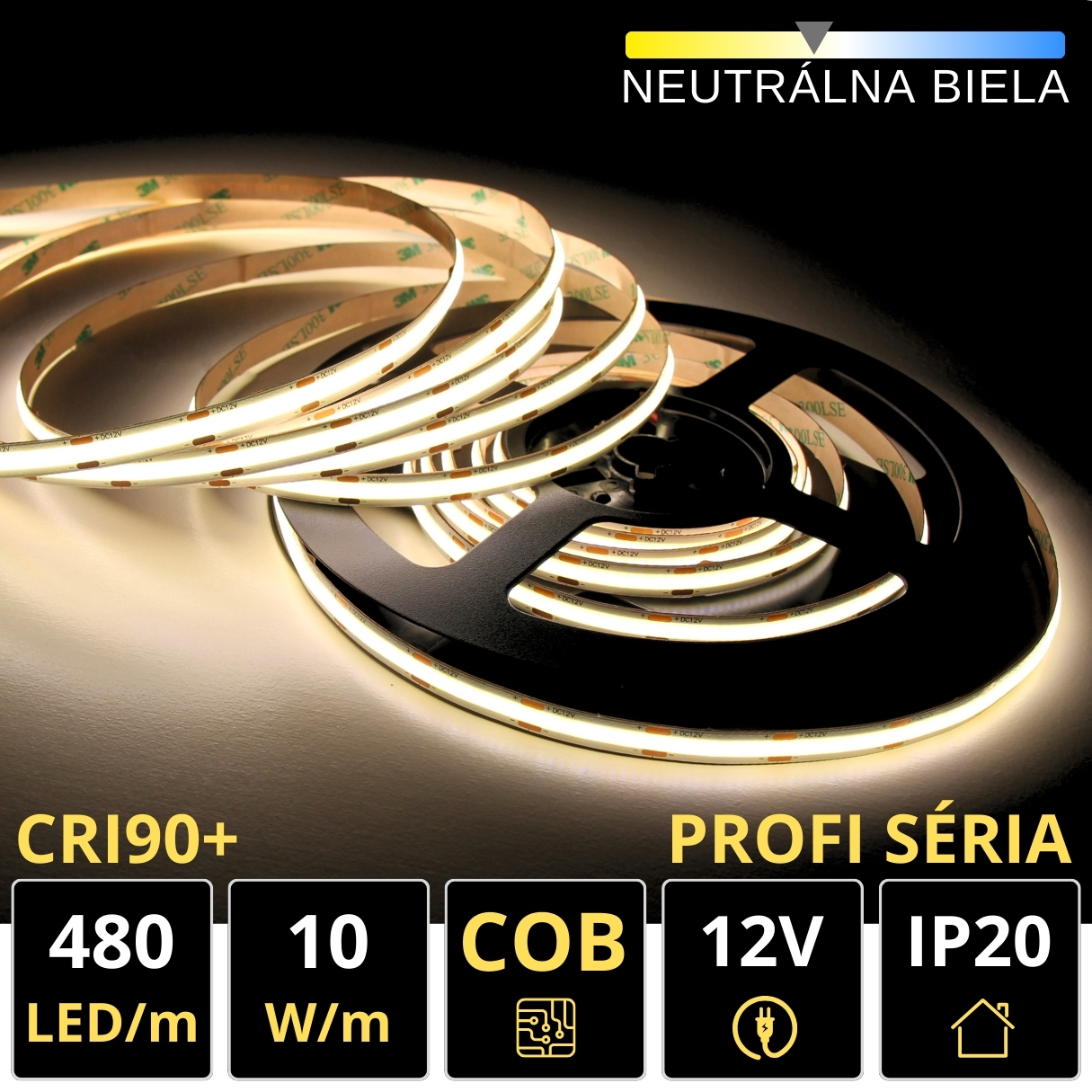 LEDprodukt 5m LED pásik 480LED/m COB 10W/m neutrálna biela IP20 12V