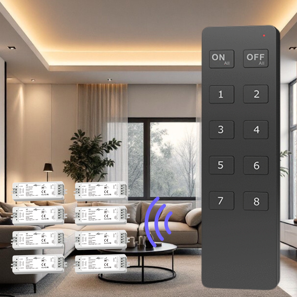LEDprodukt LED ovládač RF12 8 okruhov + ON/OFF všetky okruhy