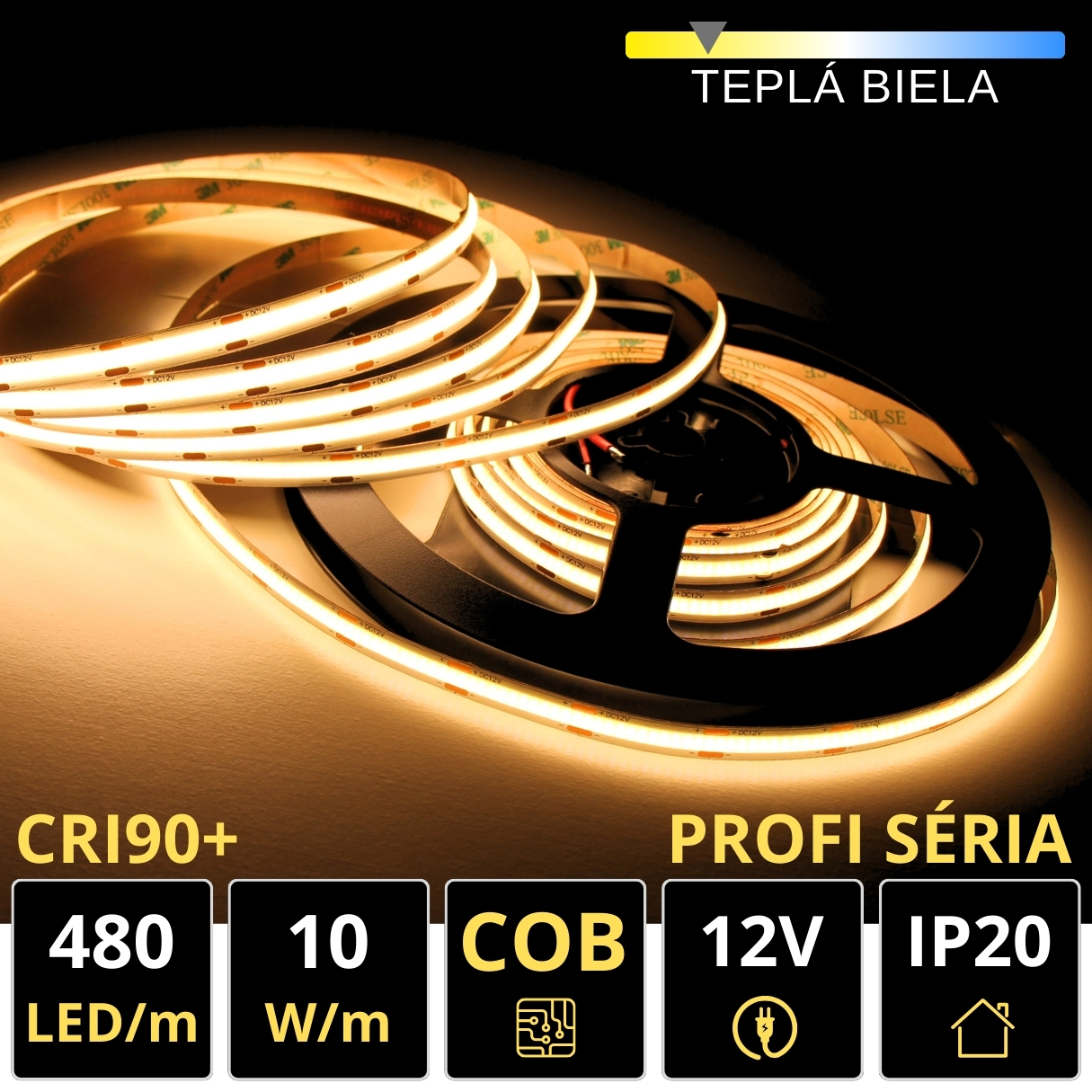 LEDprodukt LED pásik 480LED/m COB 10W/m teplá biela IP20 12V