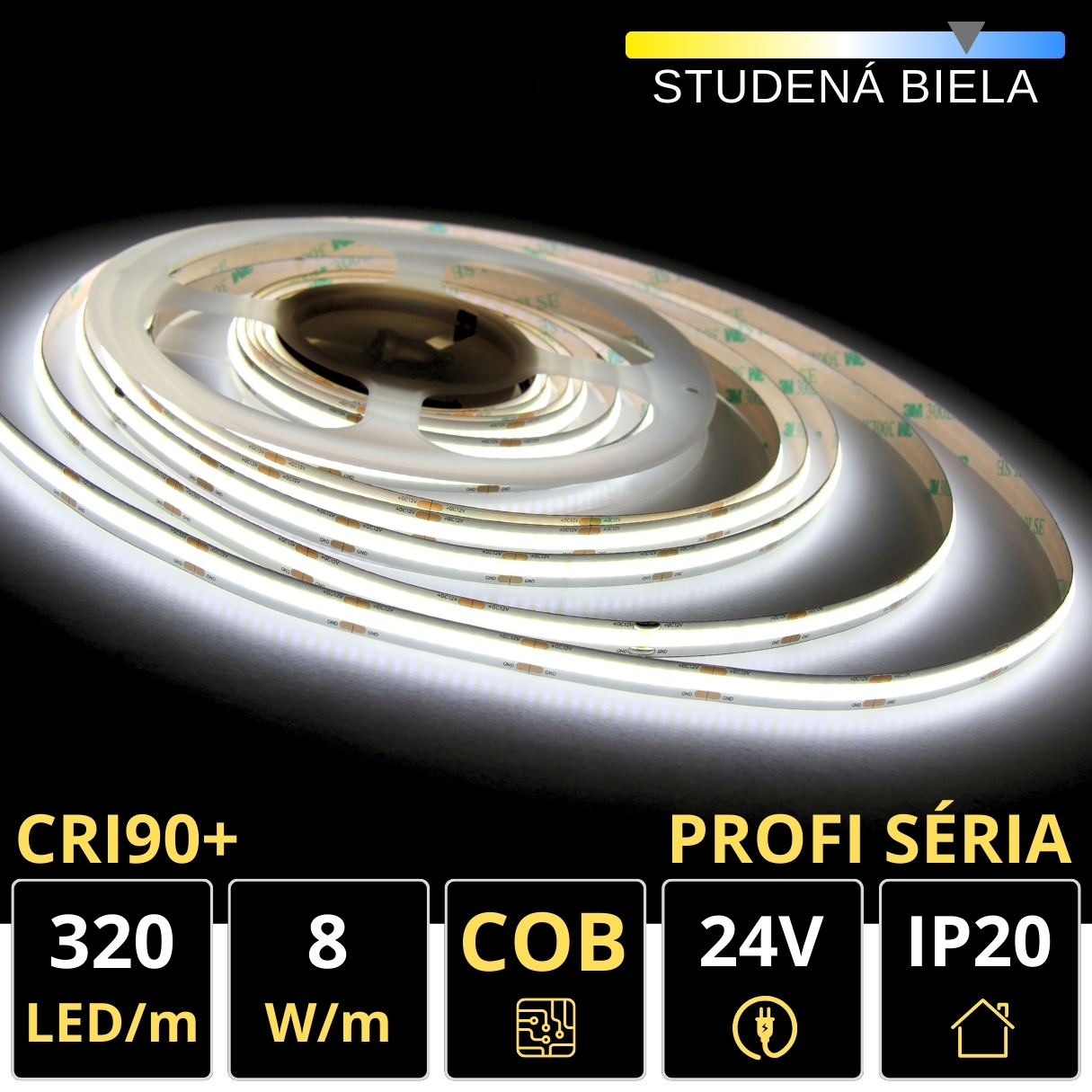 LEDprodukt PROFI LED pásik 320LED/m COB 8W/m studená biela IP20 24V