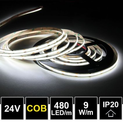 2037 5m cob single line strip 480 chips per meter dc24v 9w m 6000k ip20