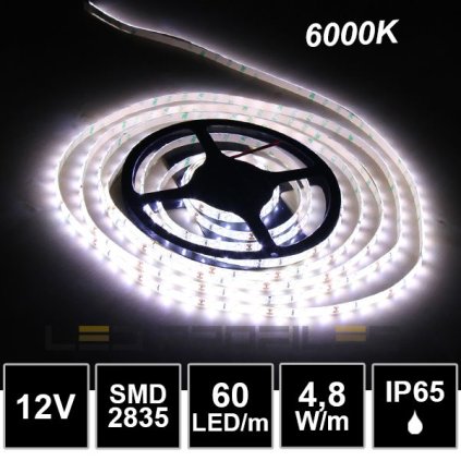 2112 5m led strip 12v 4 8w smd2835 60led m ip65 6000k