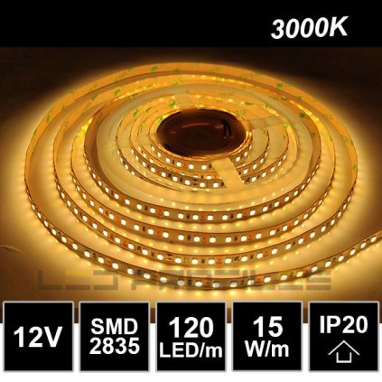 2145 5m led strip 12v 15w smd2835 120led m ip20 3000k