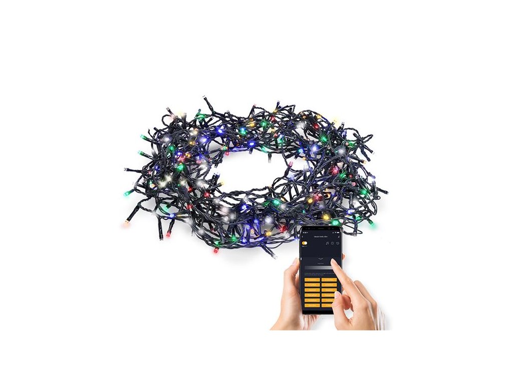 Solight LED WIFI lanț de Crăciun inteligent pentru exterior, 400 LED-uri, 20m, cablu 5m, alb cald + multicolor [1V13-WIFI]