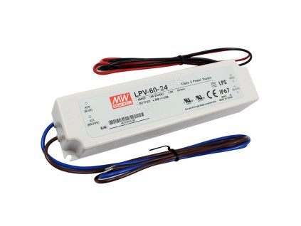 Adaptor de alimentare MEAN WELL pentru aplicații LED, 24V/2.5A, 60W, IP67