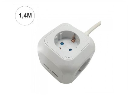 Prelungitor 1,4m, 4 prize, 2xUSB, 16A, IP20
