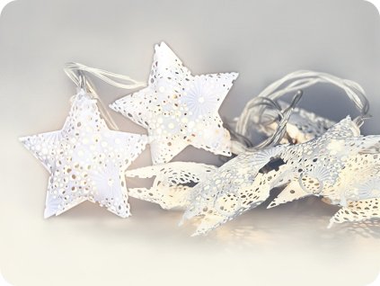 Lanț de stele de Crăciun Solight LED, metal, alb, 10LED, 1m, 2xAA, IP20 [1V224]