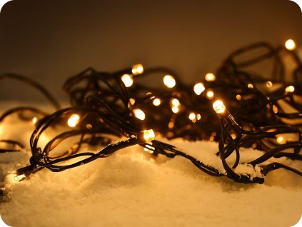 Lanț de Crăciun cu LED pentru exterior, 50LED, 5m, alimentare 3m, 8 funcții, IP44, 3xAA, alb cald [1V53-WW]