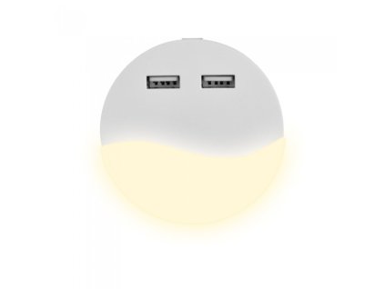 Lumină de noapte LED 0,4W (10lm), 2xUSB, rotundă
