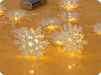 Lanț de fulgi LED, metal, 1,35 m, 10 LED, 2xAA, alb cald, fără funcții, cablu transparent [XA10WW2A]