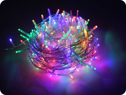 Lanț de Crăciun LED pentru exterior, 300 LED-uri, 14,95 m, cablu 3 m, 8 funcții, IP44, cablu translucid, RGBY [X08300322]