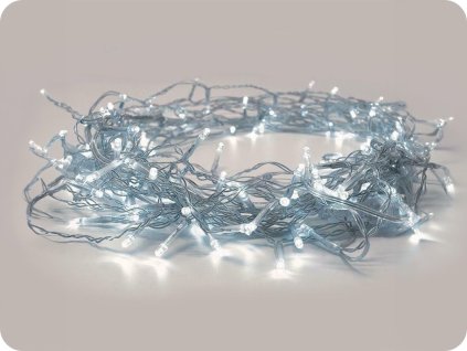 Lanț de Crăciun LED pentru exterior, 300 LED-uri, 14,95 m, cablu 3 m, 8 funcții, IP44, cablu translucid, Alb Rece [X08300222]