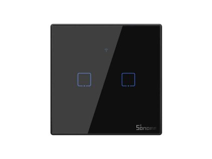 Smart 2-Switch negru WiFi + RF433 Sonoff tip T3EU2C-TX (2 canale), 2A, max. 480W, sticla securizata [IM190314019]
