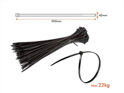 Legătură de cablu 4,5x350 mm, neagră, pachet 100 buc [11176]