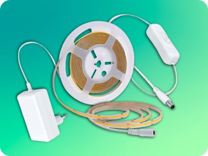 COB LED BENZI SET 5M, 8W/M, 800LM/M + SURSA CU COMUTATOR PE CABLU