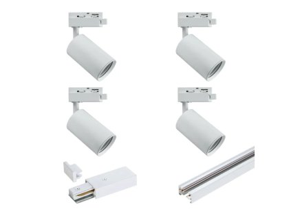 SET SINE 2X1M + 4BUC LUMINARI PENTRU BEC GU10 + CONECTORI, MONOFAZAT, ALB [STR-4XGU10-W]