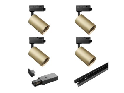 SET SINE 2X1M + 4BUC LUMINARI PENTRU BEC GU10 + CONECTORI, MONOFAZAT, AUR [STR-4XGU10-G]