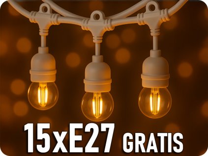 Lampă LED cu lanț, IP65 + becuri LED 15xE27 gratis!
