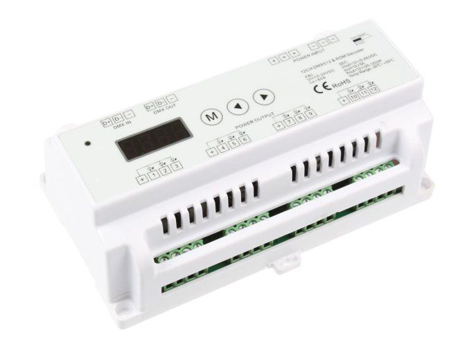 132413 dmx dekoder na din listu pro led pasky 12ti kanalovy