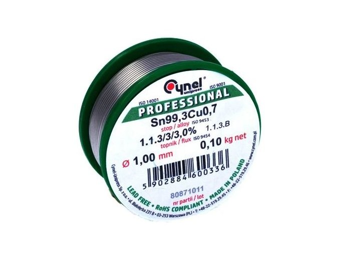 Ólommentes ón forrasztóhuzal folyasztószerrel 1,0mm 100g