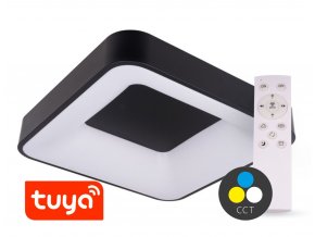 SMART TUYA Fekete mennyezeti LED-lámpa, négyzet, 500x500mm, 48W, CCT, távirányítóval