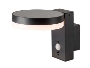 Fekete LED kör alakú napelemes fali lámpa mozgásérzékelővel 5,5W IP54
