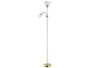 134838 zlata stojaci lampa action s bilymi stinidly pro zarovky e27 e14