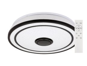 136083 cerne stropni led svitidlo nikolaus 395mm 24w rgb cct s do a reproduktorem