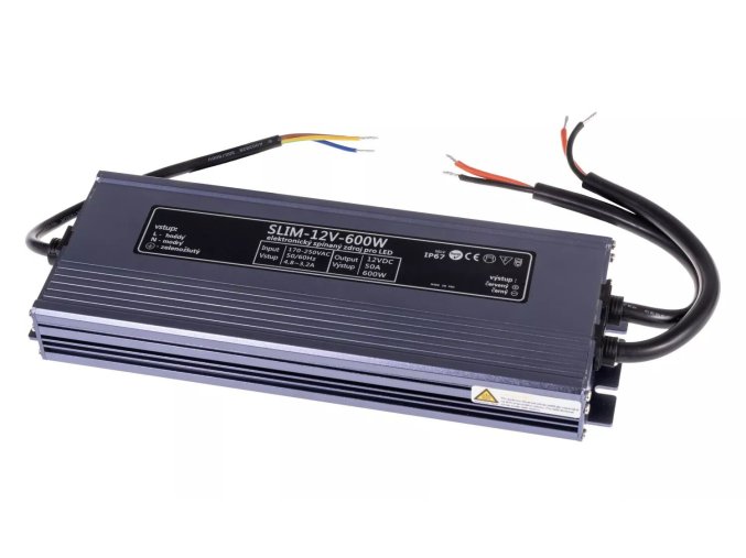 128276 led zdroj trafo 12v 600w ip67 slim
