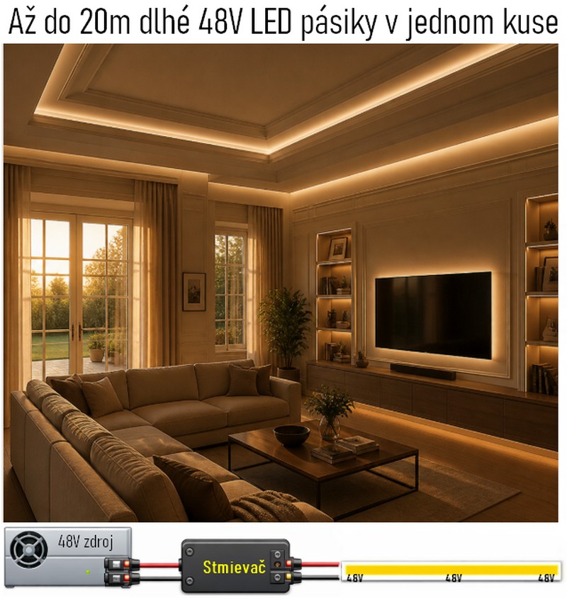 48V LED pásiky – súvislé línie až 20/40 m v jednom kuse