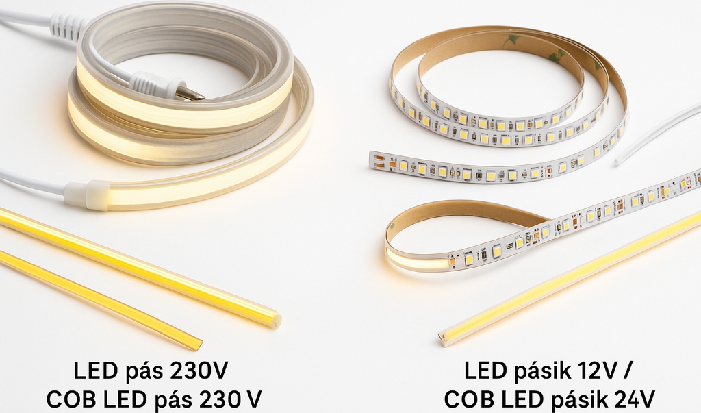 LED pás vs. LED pásik: Aký je rozdiel a ktorý sa hodí pre váš projekt? | Porovnanie 12V/24V a 230V riešení