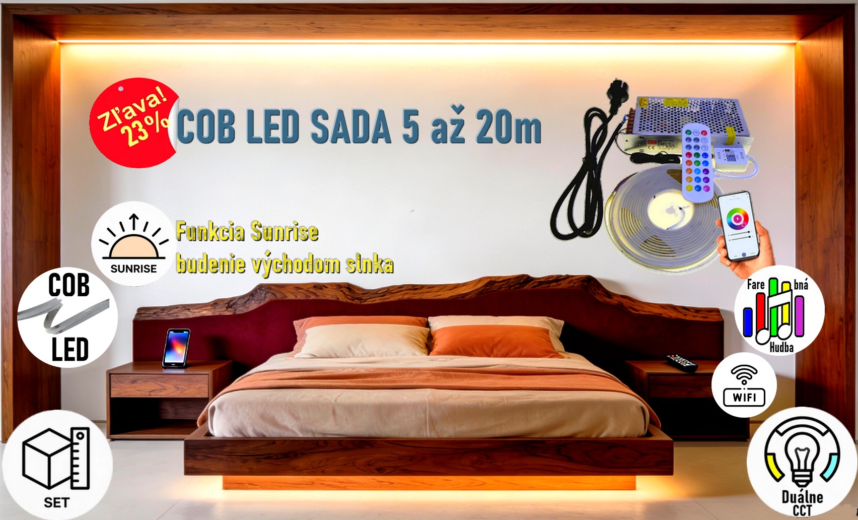 COB CCT LED sada Sunrise