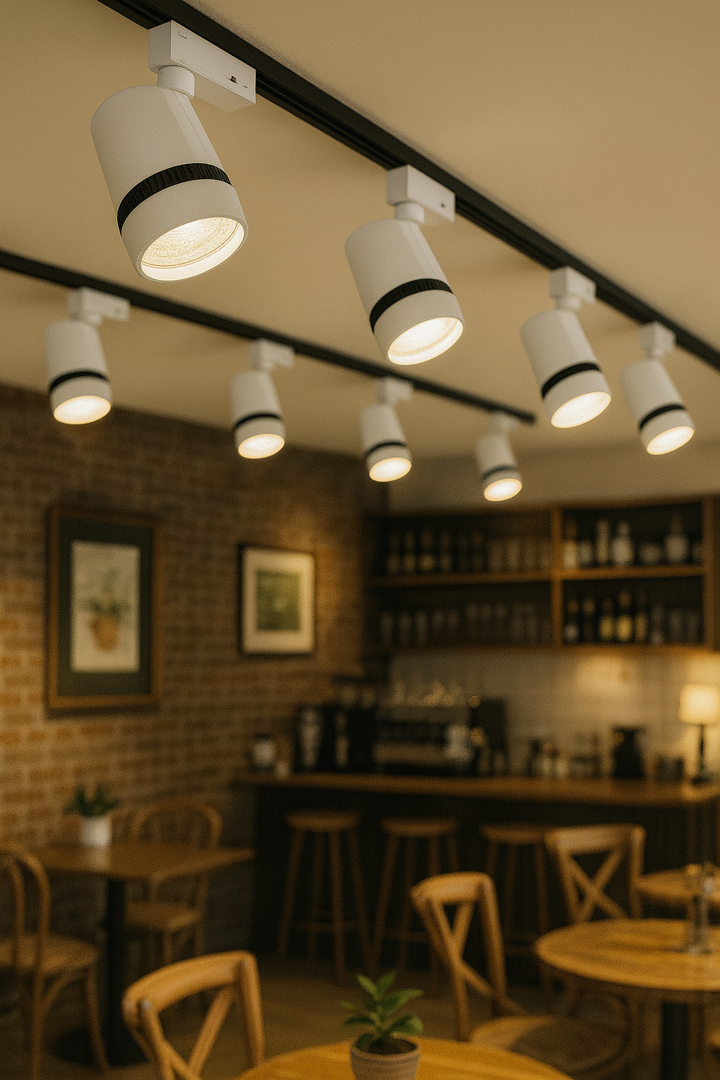 LED bodové svetlo v kaviarni, posúvny systém v koľajnici