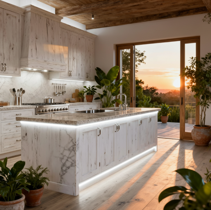 osvetlenie kuchyne CCT LED pásikom so zmenou bielje farby svetla, studená biela