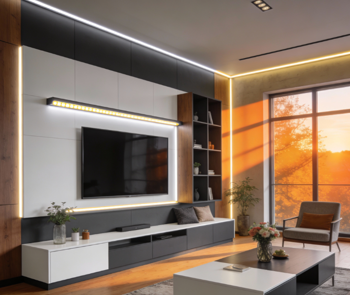 COB LED pásik osvetľuje stenu za televízorom