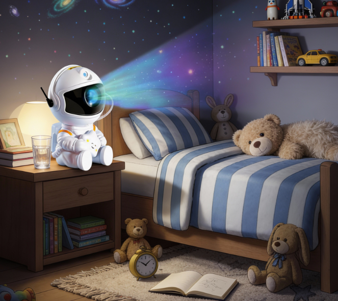 astronaut projektor nocnej hviezdnej oblohy