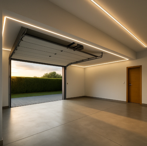 garáž osvetlená LED pásom na 230V v jednom kuse