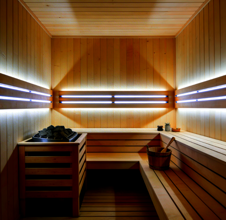 lišta s led pásikom umiestnená v saune