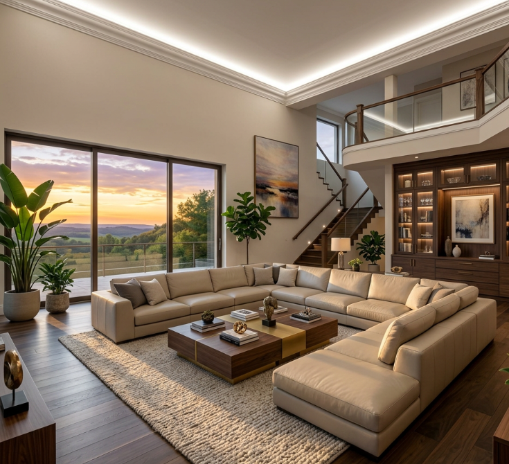 osvetlený veľký strop pomocou bielého 230v led pásu na 230v