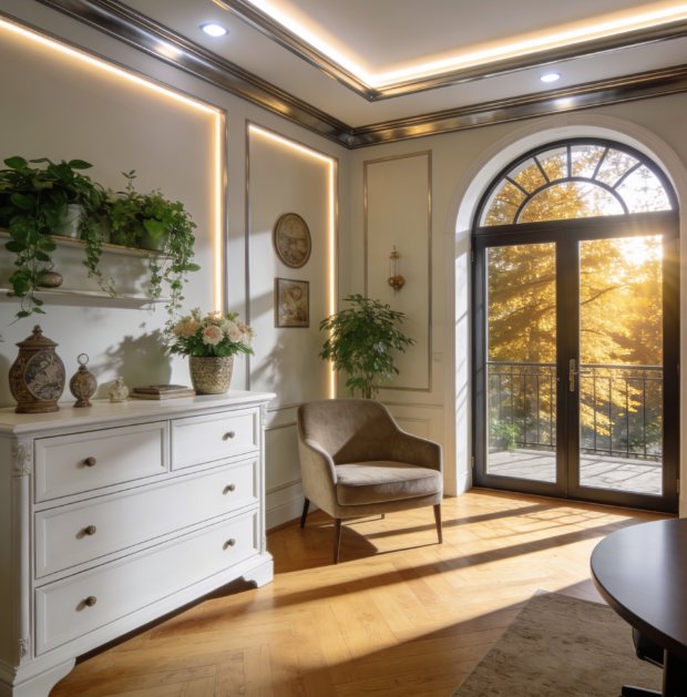 stmievanie jednofarebných mono led pásikov v obývacej izbe