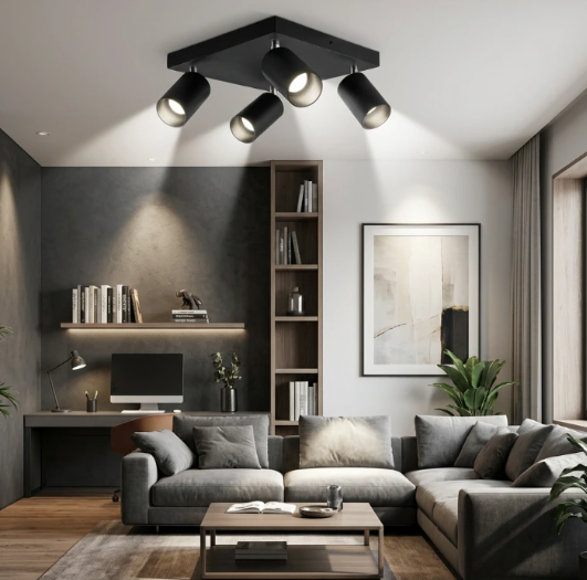 GU10 čierne LED žiarovky v čiernom svietidle