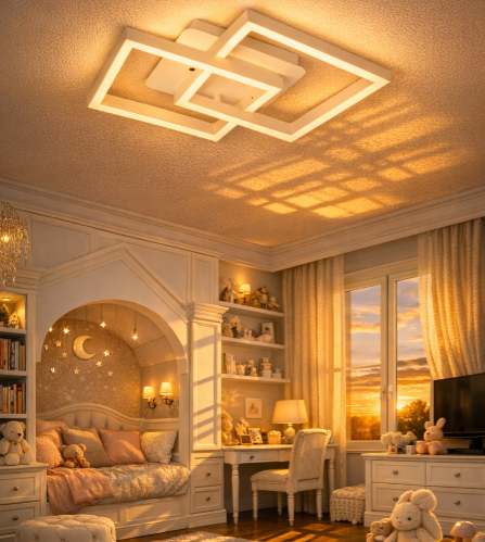 stropný LED luster v detskej izbe so zmenou farby svetla od teplej až po studenú