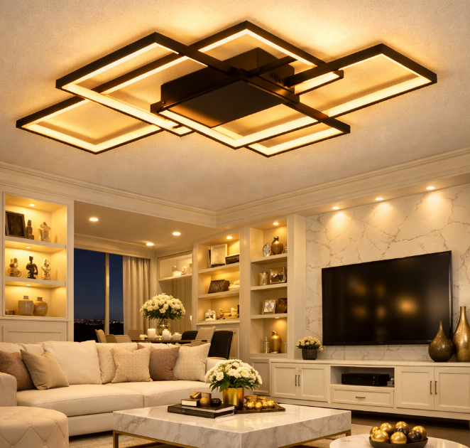 LED stropné CCT a teplé biele svetlo v obývačke