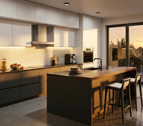 pracovná doska kuchynskej linky s LED svetlom